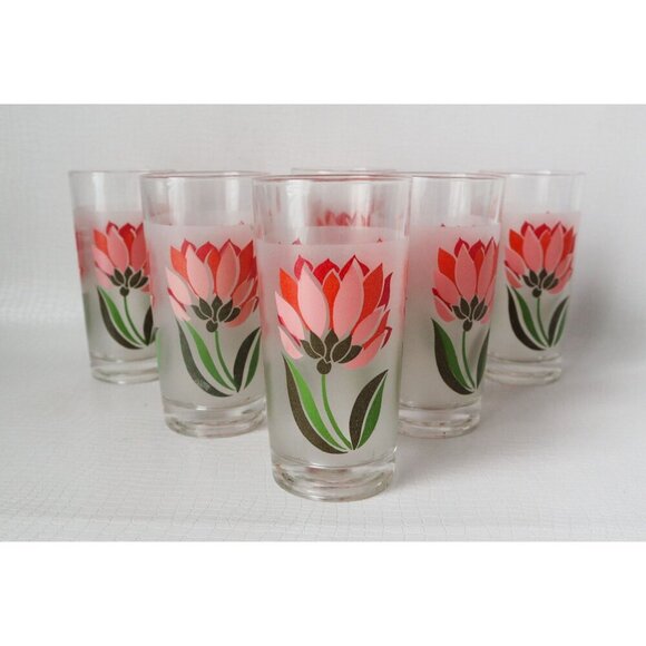 6 Vintage Luminarc Tulip Drinking Glasses Retro 1970's Tumblers - Picture 1 of 4